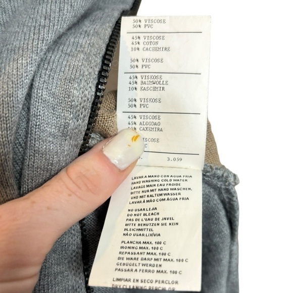 AMS PURE Rivet Sleeve V Neck Color Block Back Zip Cashmere Blend Sweater Size 6 - Picture 11 of 13